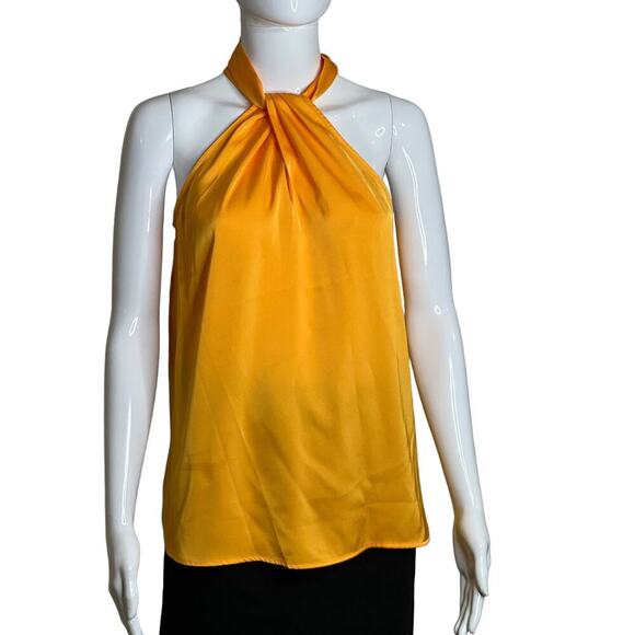 Joie Halter Blouse Yellow Satin sleeveless Top Size M keyhole Front knot new - Picture 1 of 8